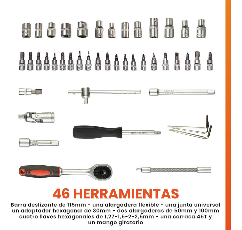 Juego De Copas Rache Puntas Extensor Estuche 46 Piezas