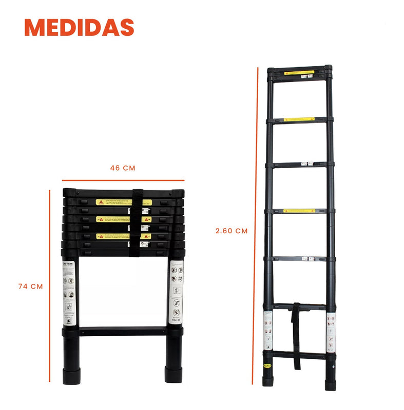 Escalera Telescopica 2.6 Metros Ajustable Aluminio Practica