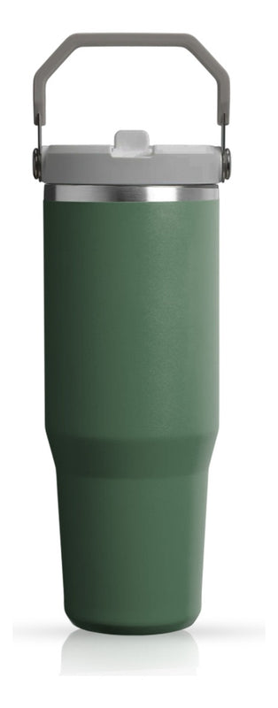 Termo Acero Inoxidable 900Ml Flip Straw Antiderrames Frio Calor Verde