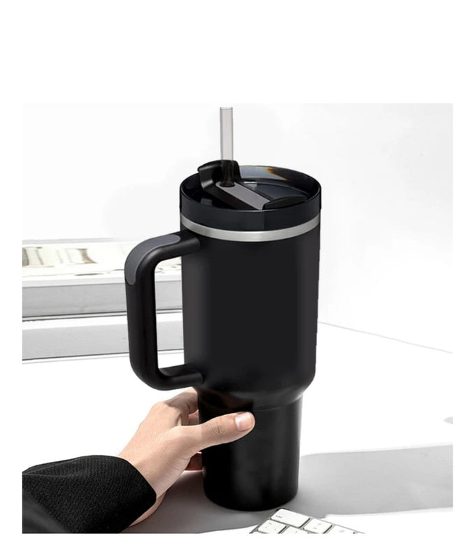 Termo Vaso Conserva Temperatura 1.2 L Acero Inoxidable Con Pitillo Negro Flask