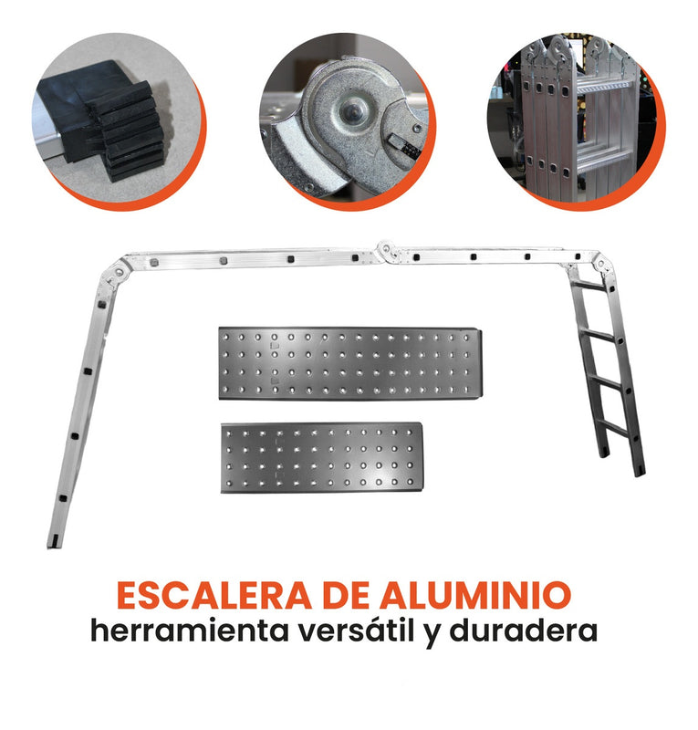 Escalera Todo En 1 Multifuncion 16 Pasos Ajustable Aluminio Practica Resiste 150 Kilos Multifuncional