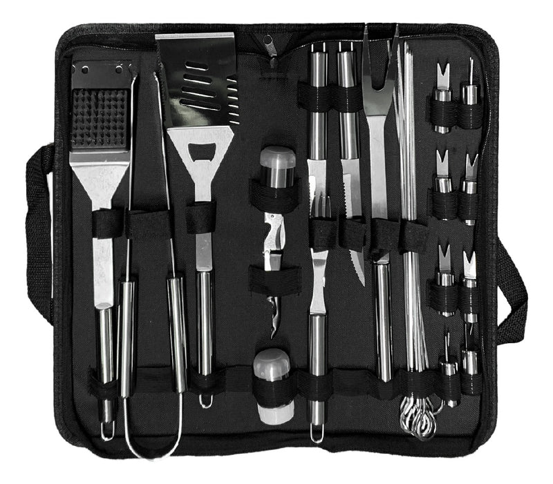 Set Utensilios 20 Piezas Parrilla Asados Bbq Acero Inoxidable Estuche