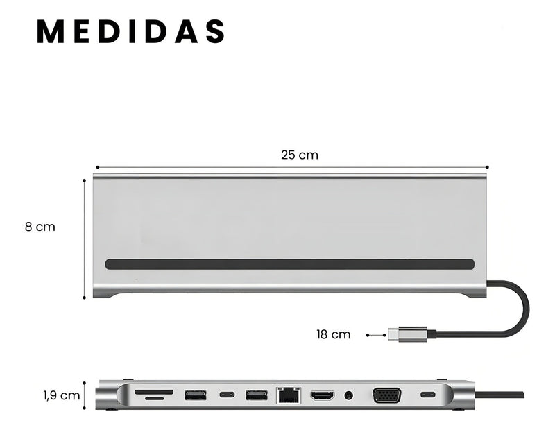 Multipuertos Hub 11 En 1 Con Soporte Plegable Para Laptop Portatil