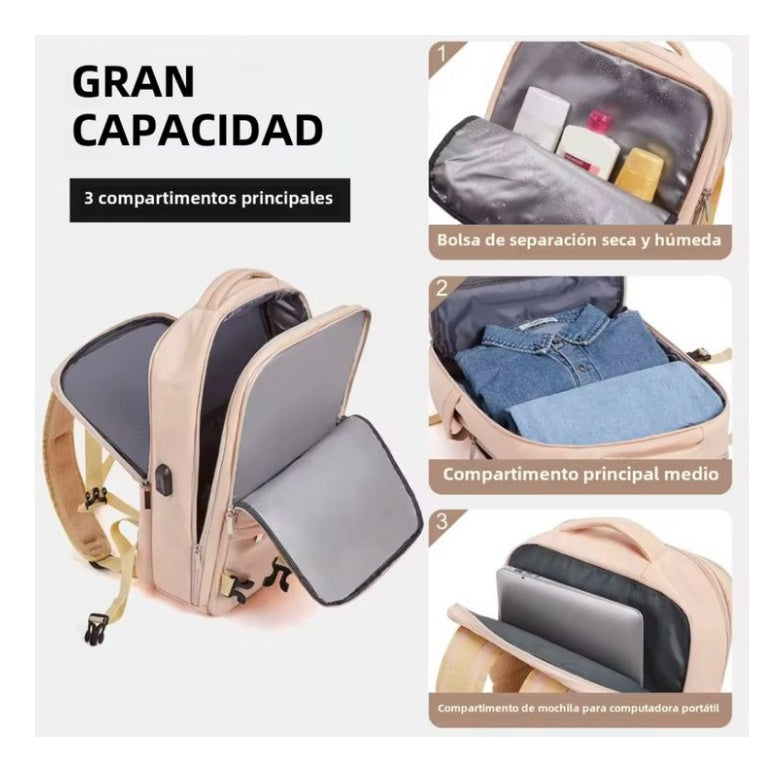 Maleta Morral Para Laptop Puerto Usb Viajero Practico Amaz Beige