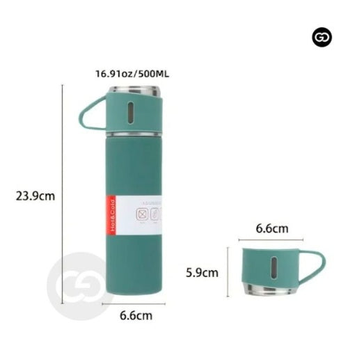 Termo 500Ml Acero Inoxidable Termico +3 Tazas Estuche Regalo