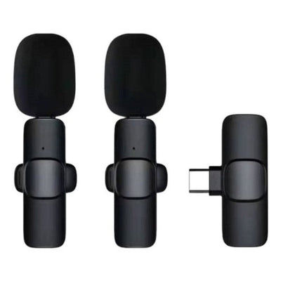 Microfono Inalambrico 2 En 1 De Solapa Para Android Tipo C Color Negro