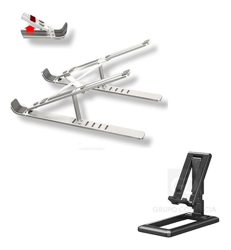 Base Soporte Ergonomica Reclinable Para Portatil + Soporte Celular