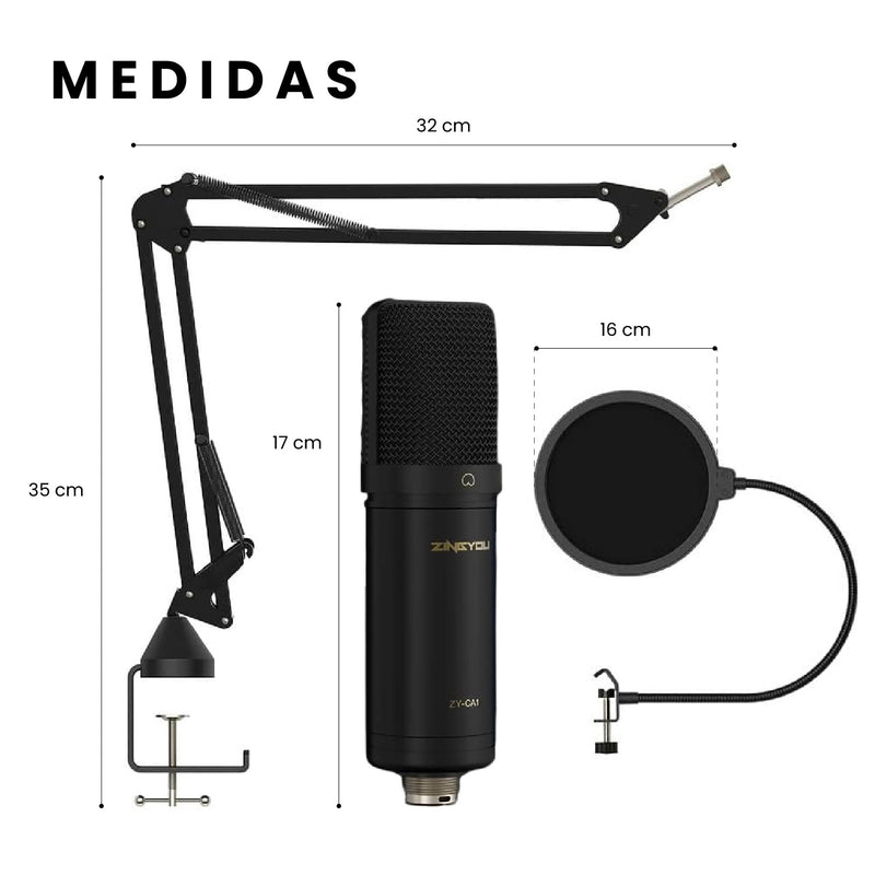 Microfono Condensador Podcast Profesional Brazo Filtro Pop Accesorios