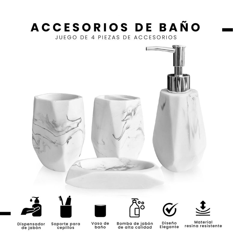 Organizador De Bano 4 Piezas De Lujo Con Dispensador De Jabon Elegante Blanco Mix