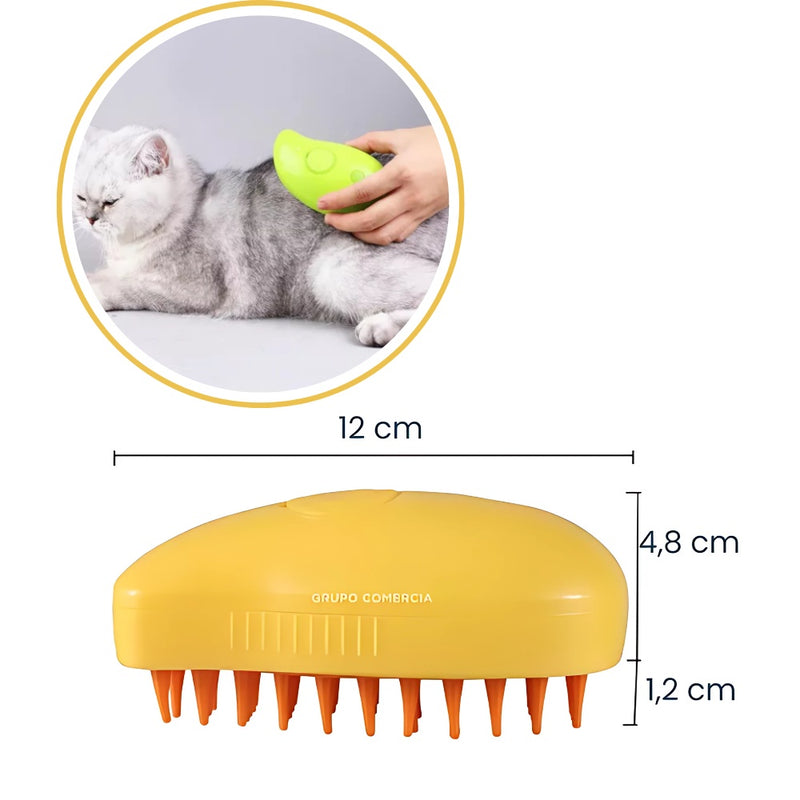 Combo Esfera Rodillo Silicona Quita Pelos + Cepillo Masaje Mascotas Vapor