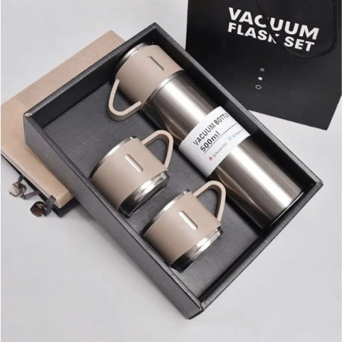 Termo 500Ml Acero Inoxidable Termico +3 Tazas Estuche Regalo