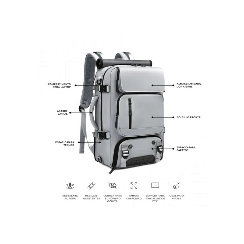 Combo Mochila Viajera + Organizador De Ropa Interior + Bolsa Para Zapatos Gris