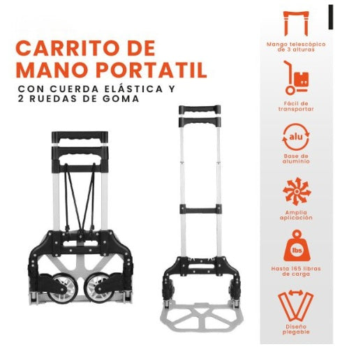Carretilla Plegable Aluminio Resistente 165 Libras Rueda Goma