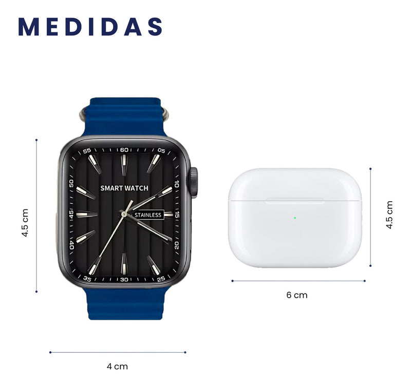 Reloj Smartwatch V11 Classic Suit Sport 7 Pulsos Oscuros Con Audifonos