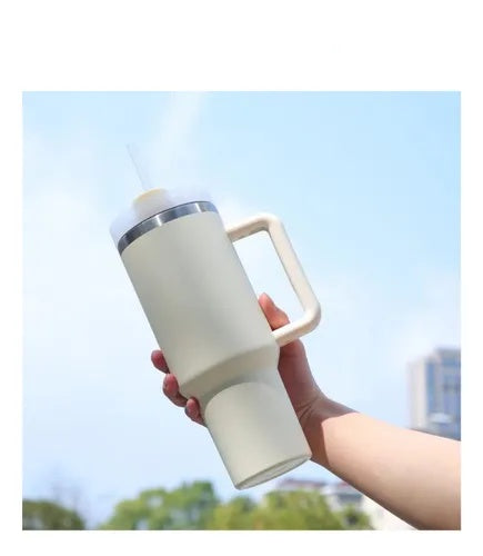Termo Vaso Conserva Temperatura 1.2 L Acero Inoxidable Con Pitillo Beige Cream Flask