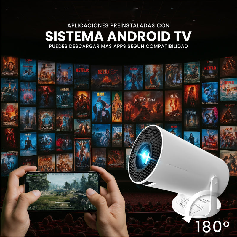 Proyector Hy Android 4K 200 Pulgadas Smart Tv + 2 Controles Gaming Netflix Youtube Prime Disney