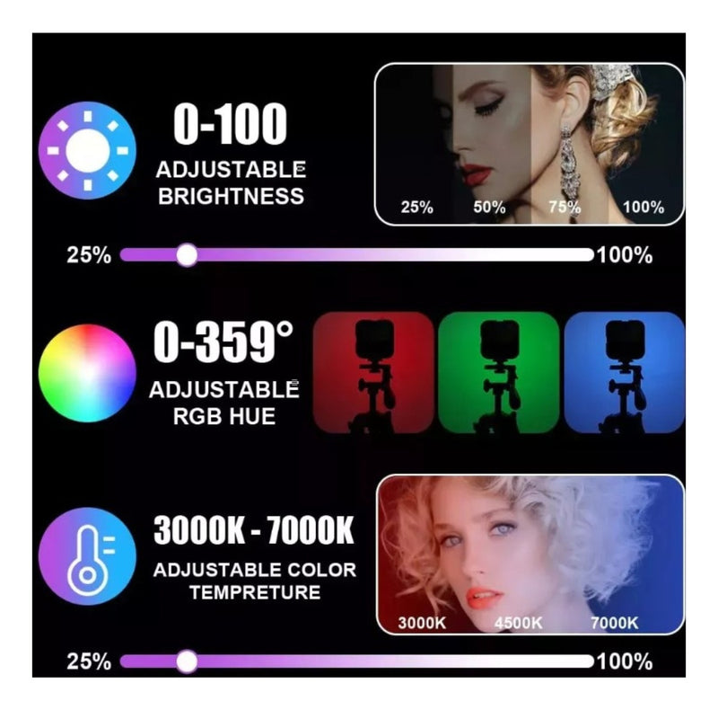 Luz Led Celular Camara Video Rgb Portable Spot Recargable