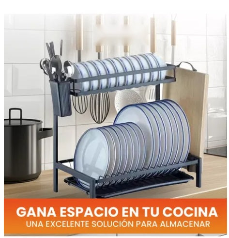 Combo Cook Home Escurridor De Platos 2 Niveles Tabla De Picar Set De Cuchillos X6 Y Set De Utensilios X12 Piezas
