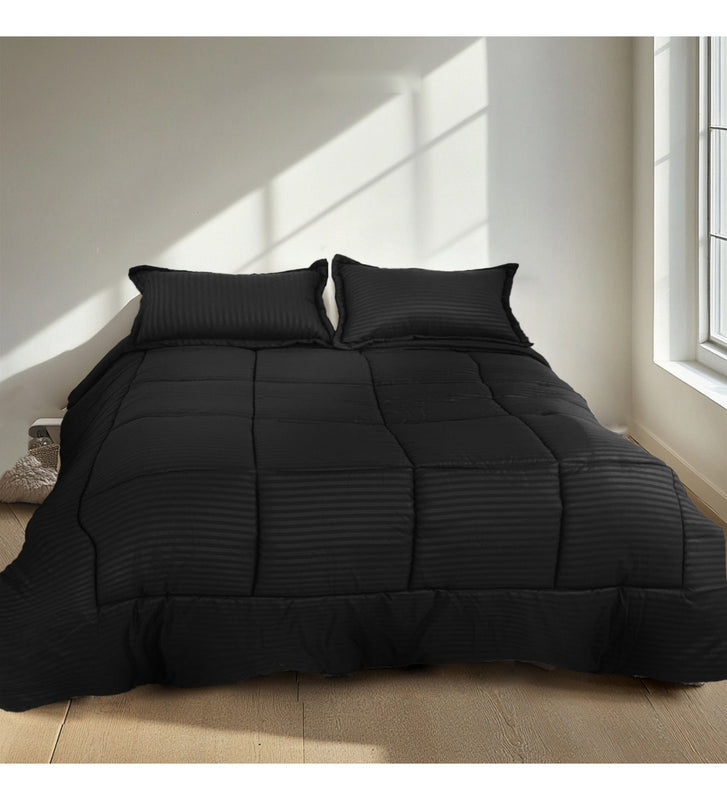 Edredon Fibra Para Cama Queen Tela Suave Negro Grande