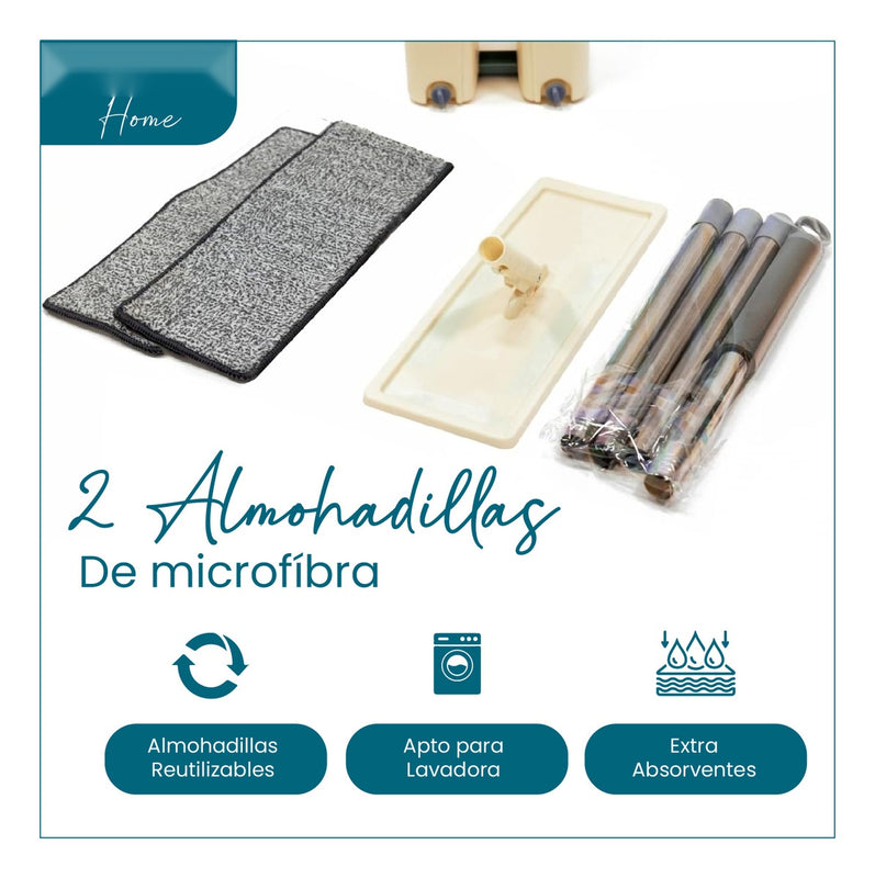 Trapero Plano Con Balde Escurridor Doble Compartimiento Beige 2 Mopas