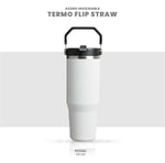 Termo Acero Inoxidable 900Ml Flip Straw Antiderrames Frio Calor Blanco