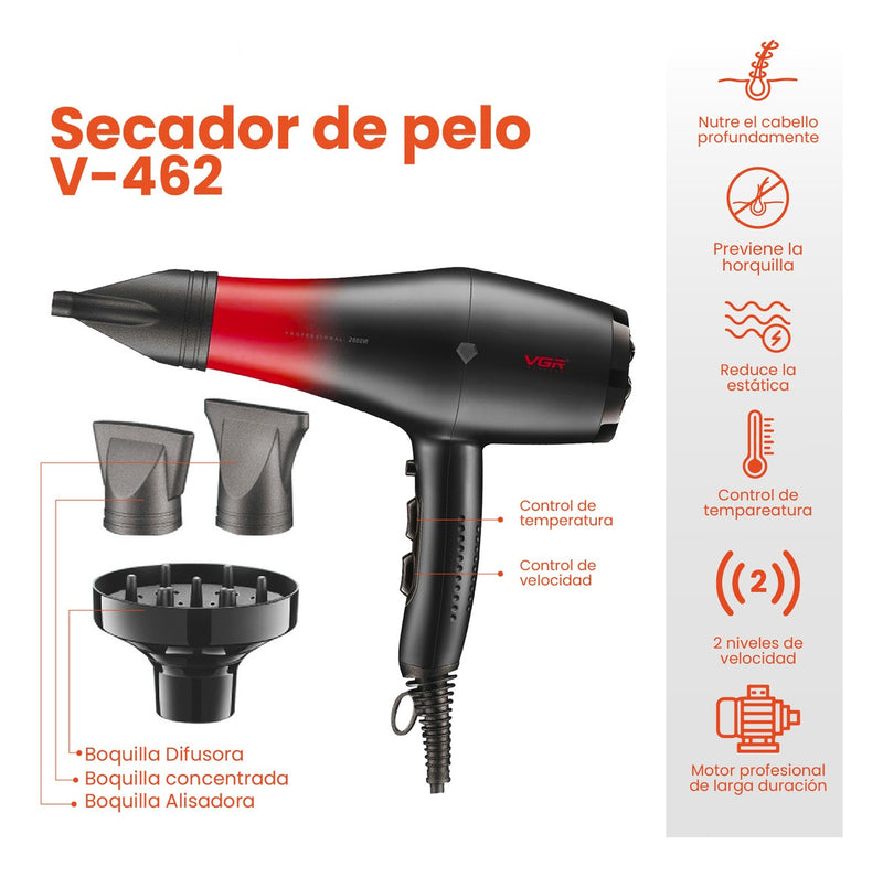 Secador Profesional Con 3 Boquillas 1500W Vgr 462