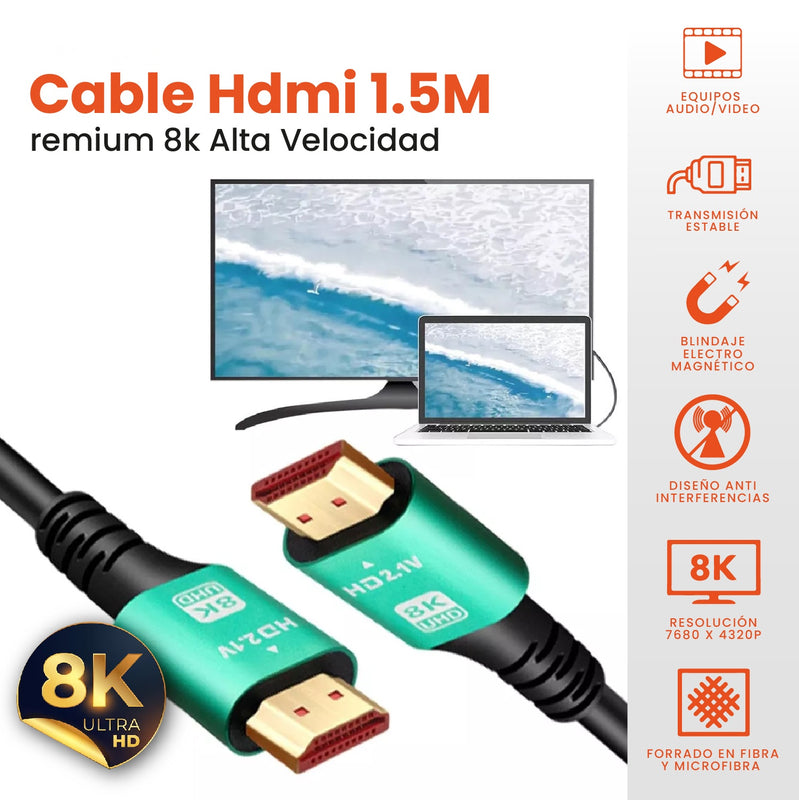 Cable Hdmi 8K Hd Alta Velocidad Definicion 1.5 Metros