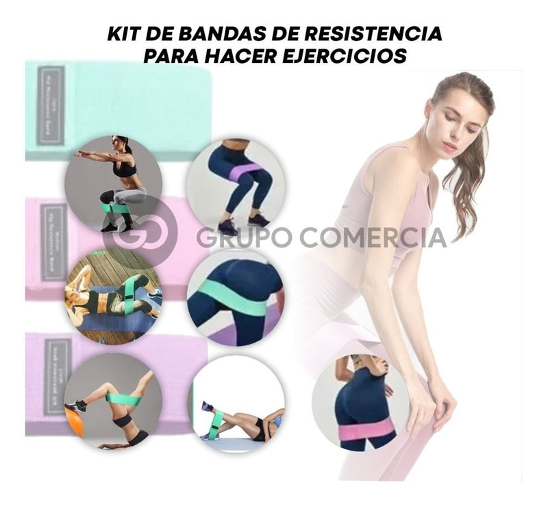 Set Bandas Elasticas En Tela X3 Resistencias Ejercicio Gym