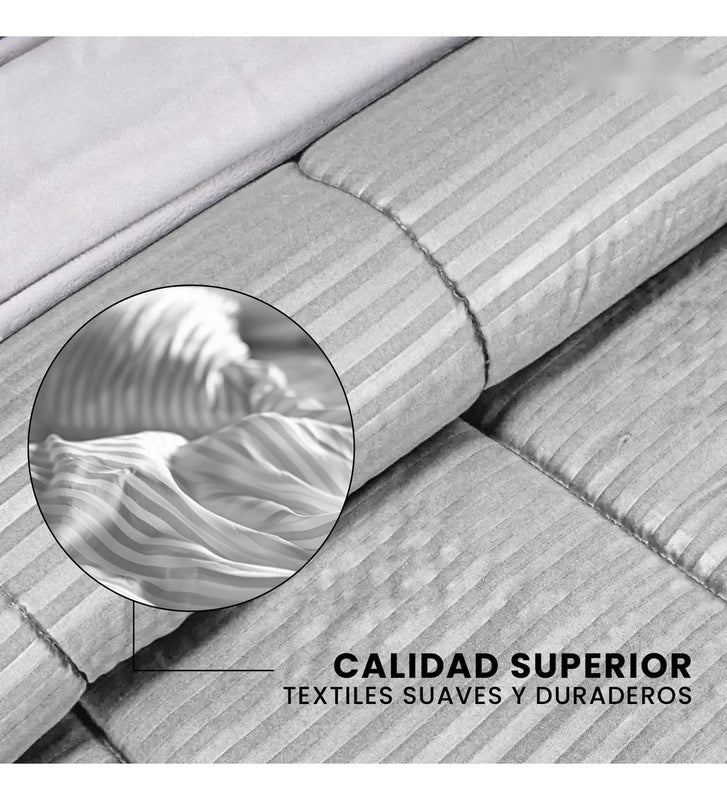 Edredon Microfibra Para Cama Sencilla 2 Fundas Tela Suave Gris Claro