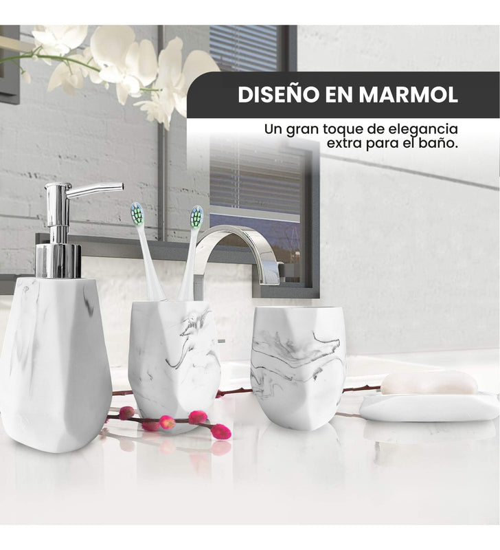 Organizador De Bano 4 Piezas De Lujo Con Dispensador De Jabon Elegante Blanco Mix