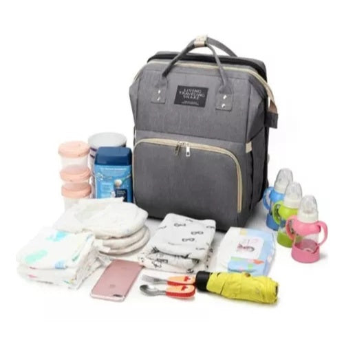 Bolso Panalera Multifuncional Corral 3 En 1 Para Bebes Color Gris