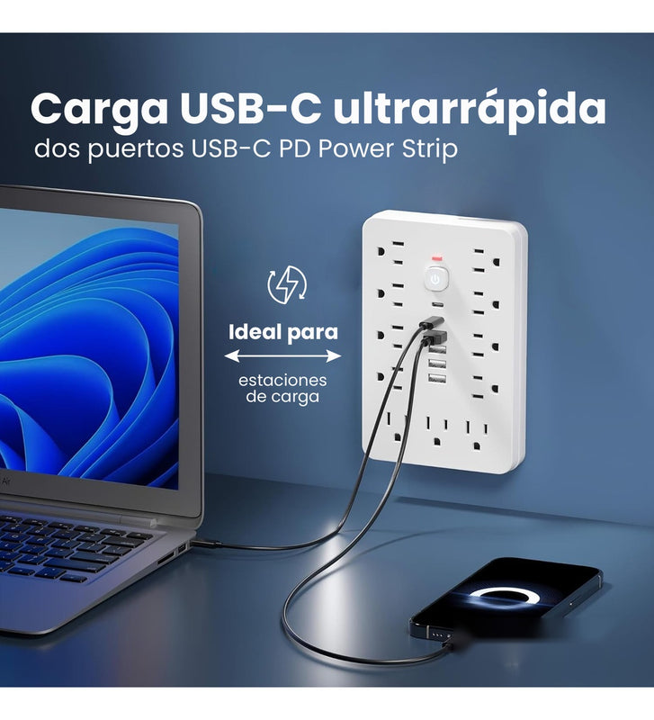 Multitoma Extension Proteccion De Picos 17 En 1 Usb / Usb C
