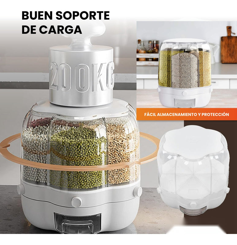 Dispensador Recipiente X6 Espacios Para Granos Cereales Giratorio Gb6