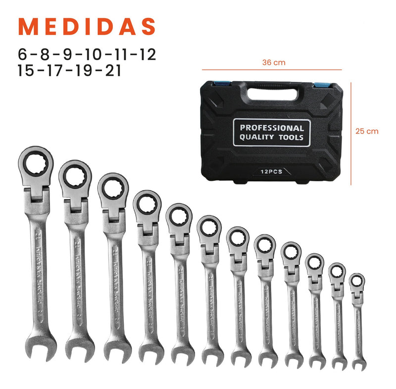 Set De Llaves 12 Unidades Llaves Mixtas Con Rache Estuche Premium