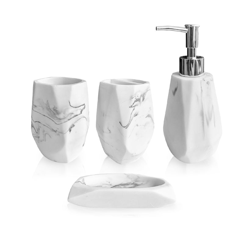 Organizador De Bano 4 Piezas De Lujo Con Dispensador De Jabon Elegante Blanco Mix
