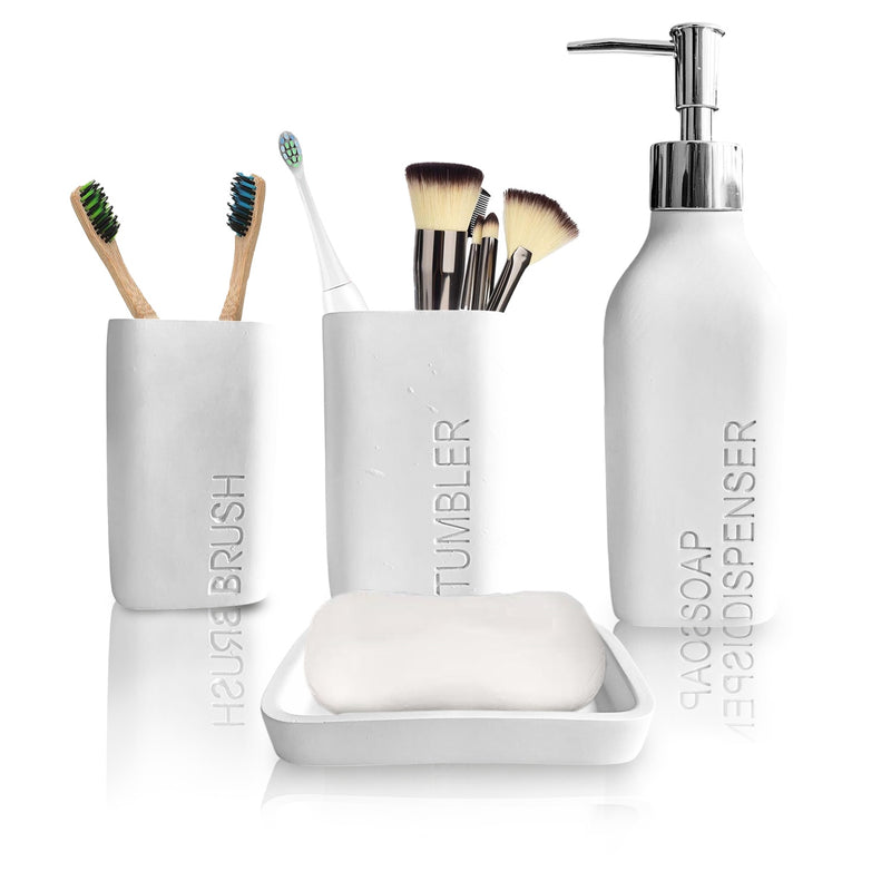 Organizador De Bano 4 Piezas De Lujo Con Dispensador De Jabon Premium Blanco