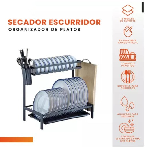 Combo Cook Home Escurridor De Platos 2 Niveles Tabla De Picar Set De Cuchillos X6 Y Set De Utensilios X12 Piezas