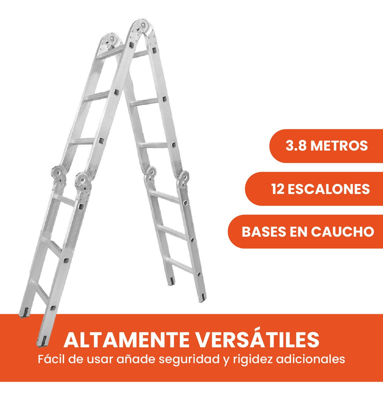 Escalera Todo En 1 Multifuncion 12 Pasos Ajustable Resiste 150 Kilos Multifuncional
