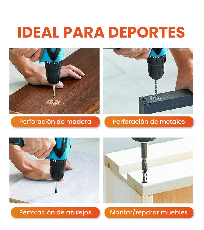 Taladro Con Estuche Inalambrico Doble Baterias 25 Accesorios Maletin Percutor