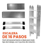 Escalera Todo En 1 Multifuncion 16 Pasos Ajustable Aluminio Practica Resiste 150 Kilos Multifuncional