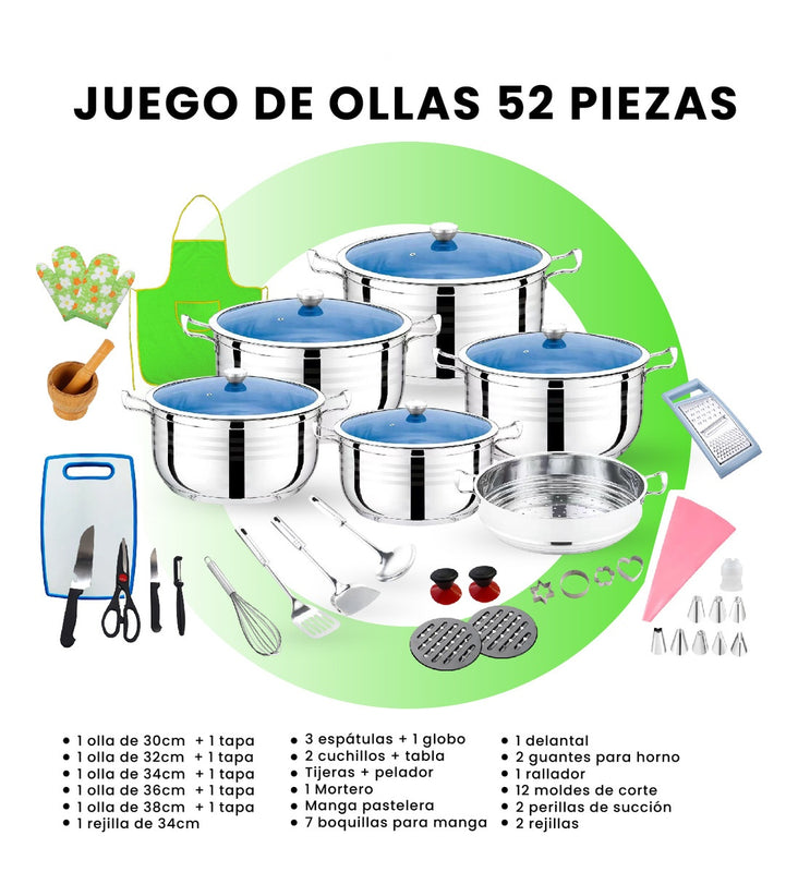Juego De Ollas 52 Piezas Acero Quirurgico Cocina Completa Madena