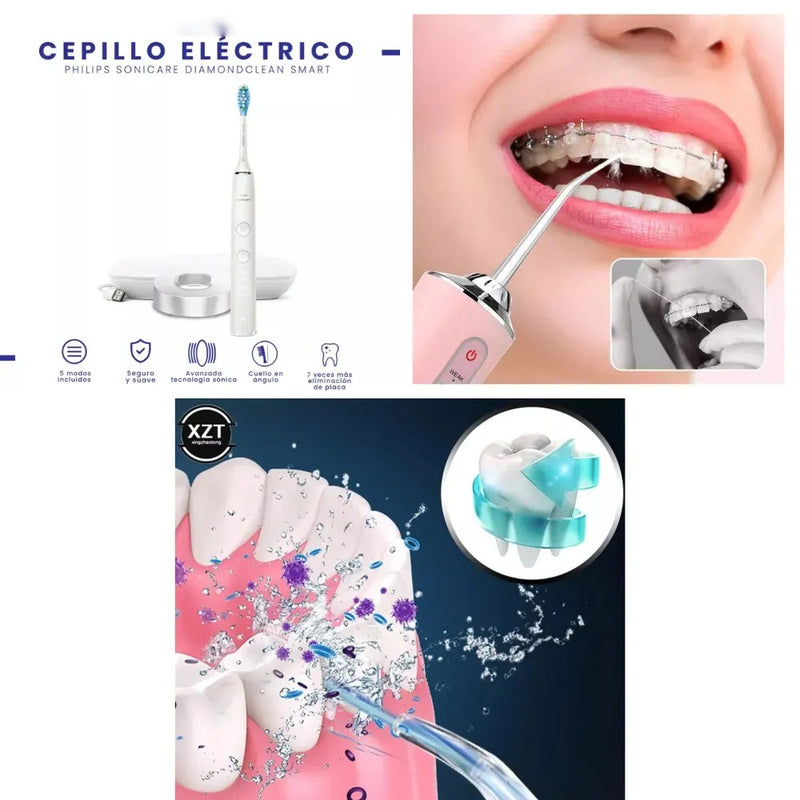 Combo Cepillo Dental Electrico Con Estuche Ultra Clean Philips + Irrigador Limpieza Profunda