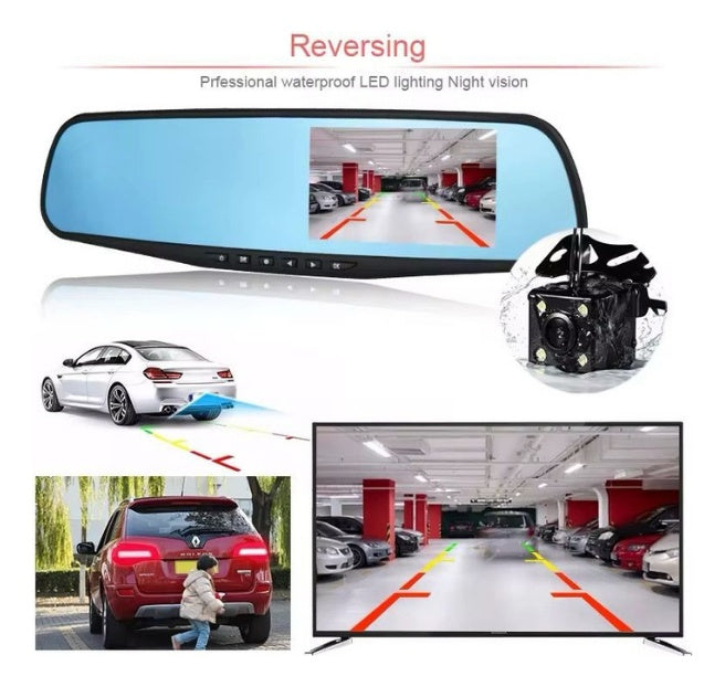 Dvr Espejo Con Camara Seguridad Para Vehiculo Con Camara Trasera Full Hd