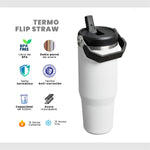 Termo Acero Inoxidable 900Ml Flip Straw Antiderrames Frio Calor Blanco