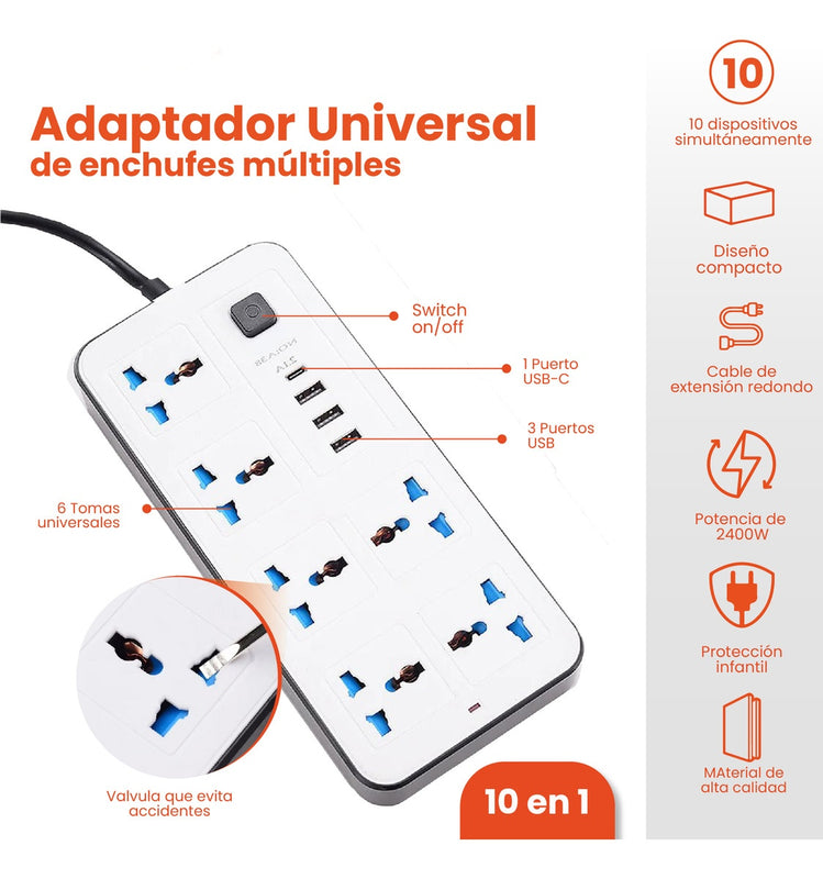 Multitoma Extension Proteccion 10 En 1 Usb / Usb C