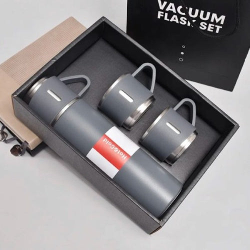 Termo 500Ml Acero Inoxidable Termico +3 Tazas Estuche Regalo