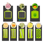 Combo Mandolina Picatodo Verdura + Tabla De Picar Descongela Carne+ Set Utensilios X12 Piezas En Silicona