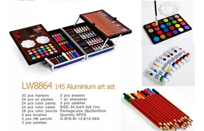 Set De Arte De Lujo 145 Piezas Caja De Aluminio Para Ninos