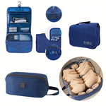 Combo Organizador De Viaje Equipaje Cosmetiquera Maquillaje Y Bolso Ropa Interior Azul