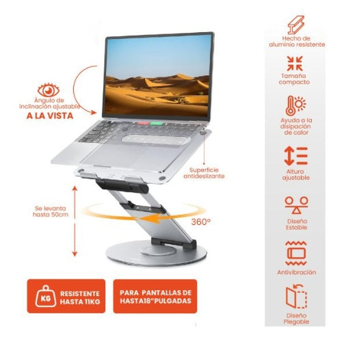 Soporte Base Laptop Profesional Ergonomica Ajustable Giratoria